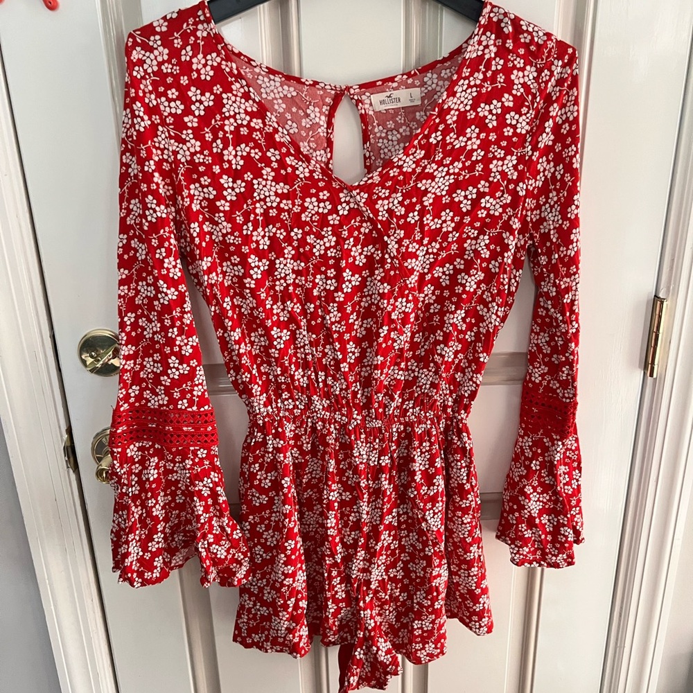 Hollister Scarlet and White Floral Romper